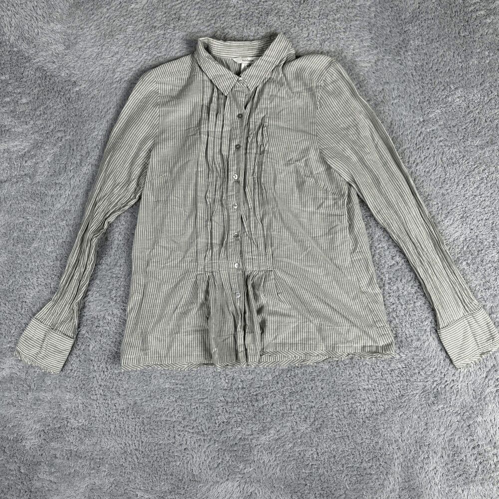 Sundance Women's Long Sleeve Button Up Shirt M Grey White Minimalist Lightweight